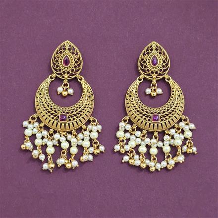 Antique Moti Earring With Matte Gold Plating