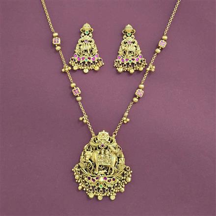 Antique Temple Pendant Set With Matte Gold Plating