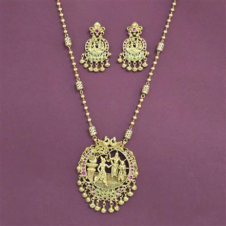 Antique Temple Pendant Set With Matte Gold Plating