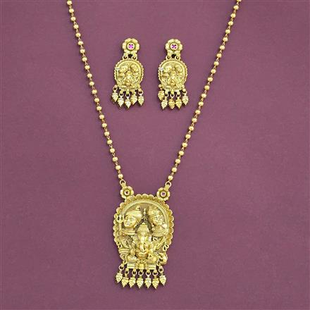 Antique Temple Pendant Set With Matte Gold Plating