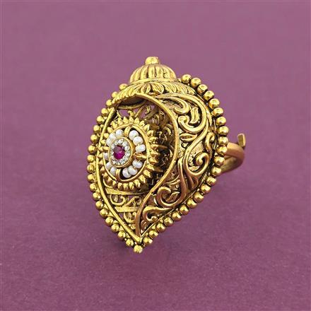 Antique Adjustable Ring With Matte Gold Plating