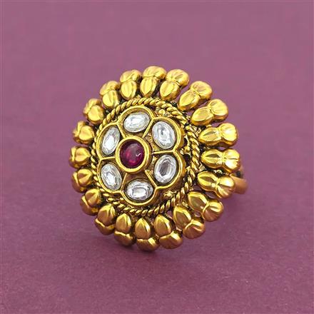 Antique Adjustable Ring With Matte Gold Plating