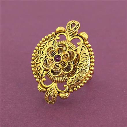 Antique Adjustable Ring With Matte Gold Plating