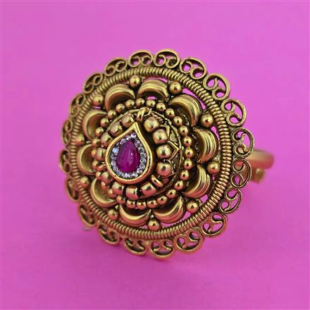 Antique Adjustable Ring With Matte Gold Plating