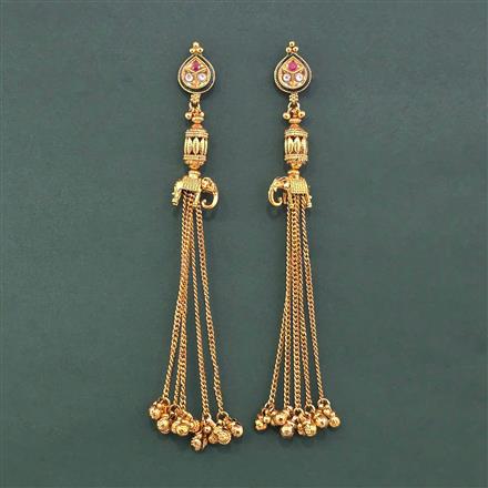 Antique Long Earring With Matte Gold Plating