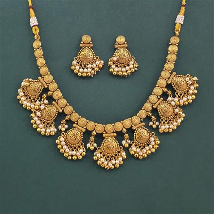 Antique Moti Necklace With Matte Gold Plating
