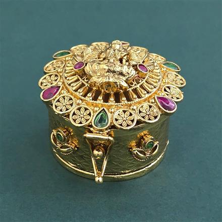 Antique South Indian Sindoor Box With Matte Gold Plating