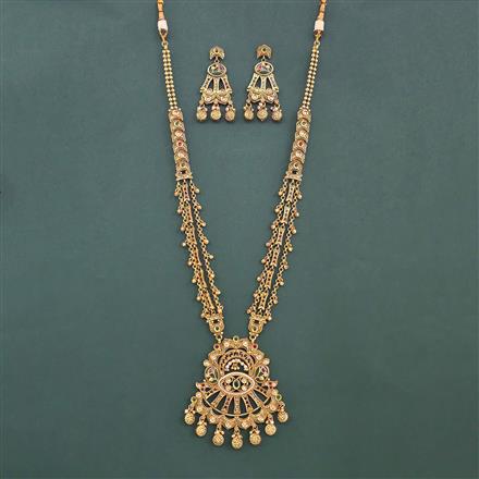 Antique Long Necklace With Matte Gold Plating