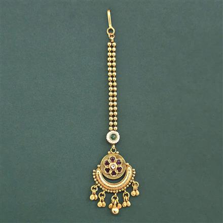 Antique Moti Tikka With Matte Gold Plating