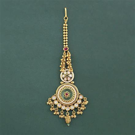 Antique Moti Tikka With Matte Gold Plating
