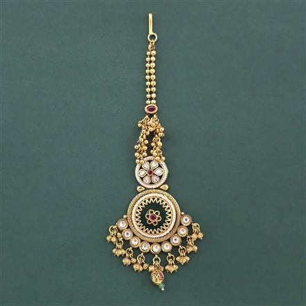 Antique Moti Tikka With Matte Gold Plating