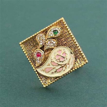 Antique Adjustable Ring With Matte Gold Plating