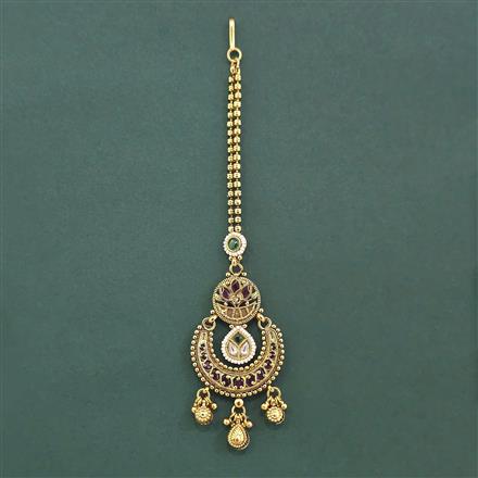 Antique Moti Tikka With Matte Gold Plating