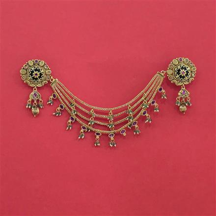 Antique Moti Hair Brooch With Matte Gold Plating