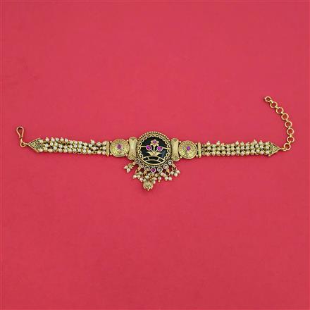 Antique Moti Baju Band With Matte Gold Plating