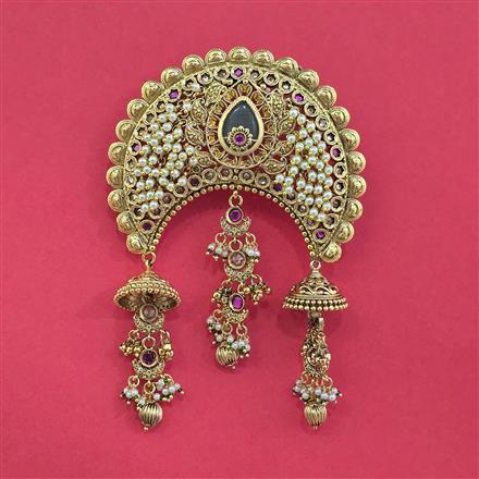 Antique Moti Hair Brooch With Matte Gold Plating