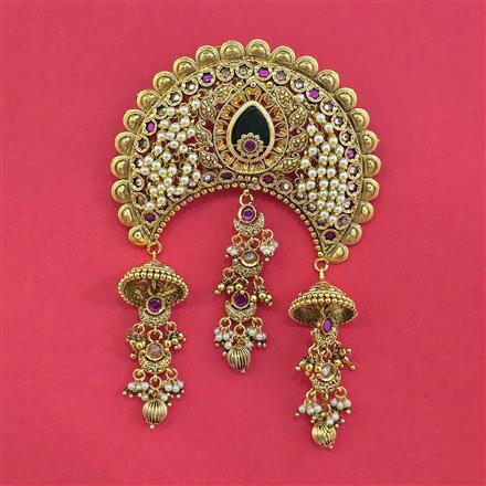 Antique Moti Hair Brooch With Matte Gold Plating