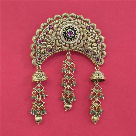 Antique Moti Hair Brooch With Matte Gold Plating