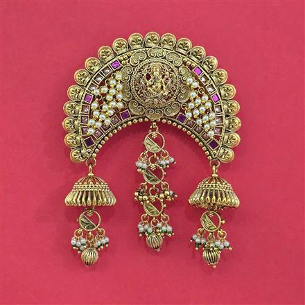 Antique Moti Hair Brooch With Matte Gold Plating