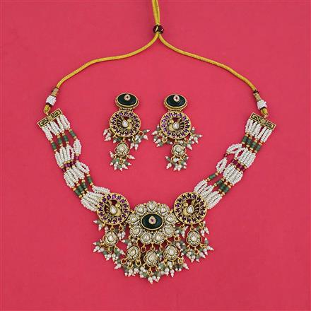 Antique Moti Necklace With Matte Gold Plating