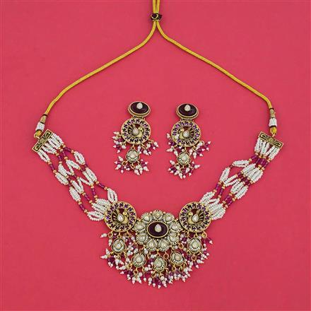 Antique Moti Necklace With Matte Gold Plating