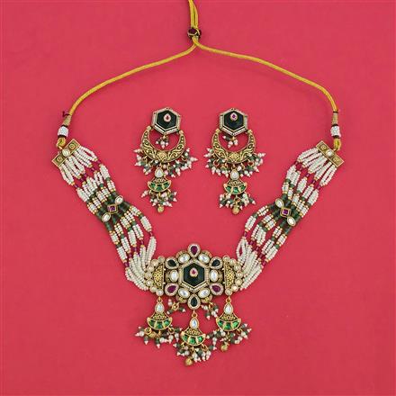 Antique Moti Necklace With Matte Gold Plating