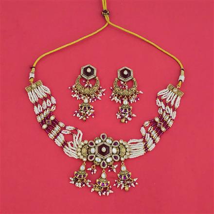 Antique Moti Necklace With Matte Gold Plating
