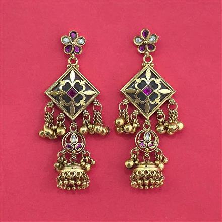 Antique Moti Earring With Matte Gold Plating