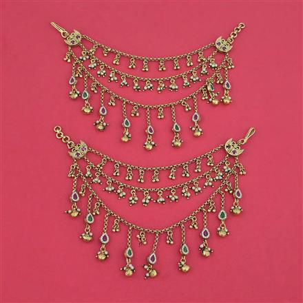 Antique Moti Ear Chain With Matte Gold Plating