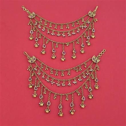 Antique Moti Ear Chain With Matte Gold Plating