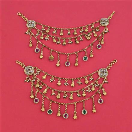 Antique Moti Ear Chain With Matte Gold Plating