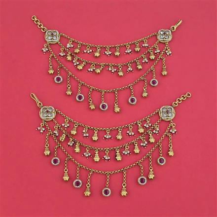 Antique Moti Ear Chain With Matte Gold Plating