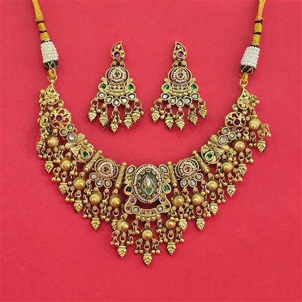 Antique Moti Necklace With Matte Gold Plating