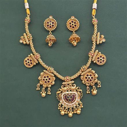 Antique Moti Necklace With Matte Gold Plating