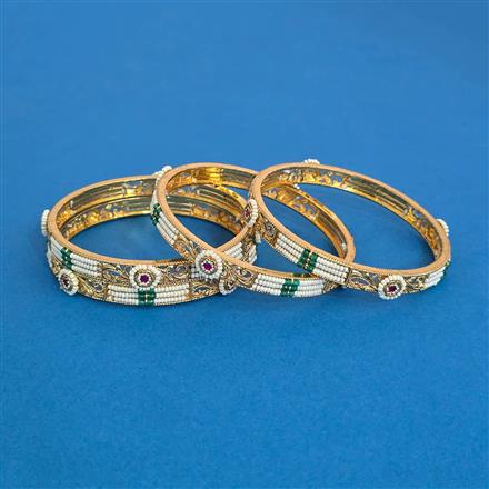 Antique Moti Bangles With Matte Gold Plating