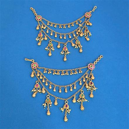 Antique Moti Ear Chain With Matte Gold Plating