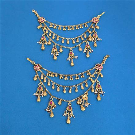 Antique Moti Ear Chain With Matte Gold Plating