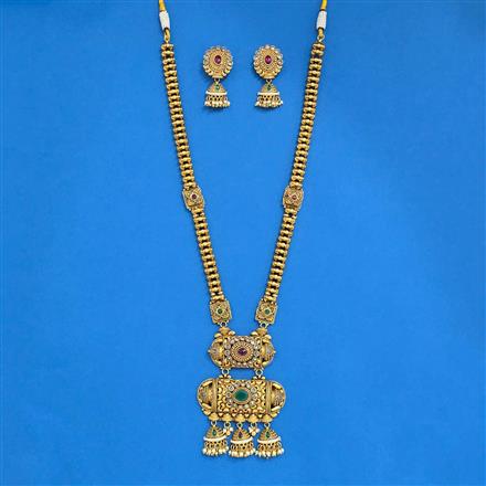 Antique Long Necklace With Matte Gold Plating