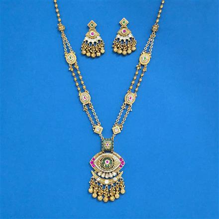 Antique Moti Necklace With Matte Gold Plating