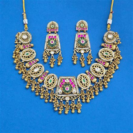 Antique Moti Necklace With Matte Gold Plating