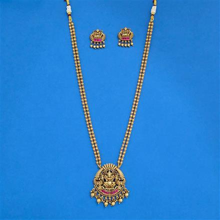 Antique Long Necklace With Matte Gold Plating