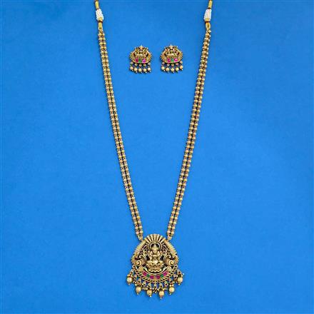 Antique Long Necklace With Matte Gold Plating