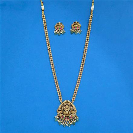 Antique Long Necklace With Matte Gold Plating