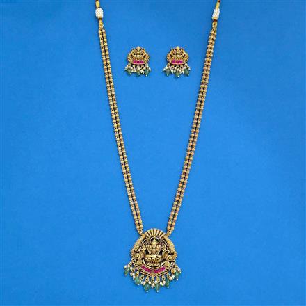 Antique Long Necklace With Matte Gold Plating