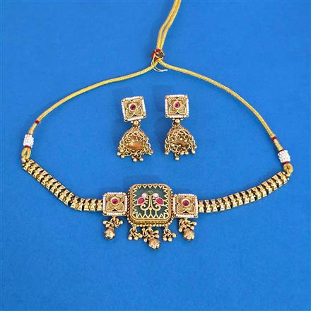 Antique Moti Necklace With Matte Gold Plating