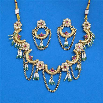 Antique Moti Necklace With Matte Gold Plating