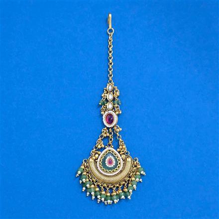 Antique Moti Tikka With Matte Gold Plating