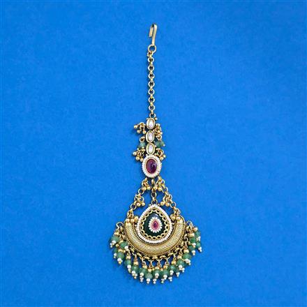 Antique Moti Tikka With Matte Gold Plating