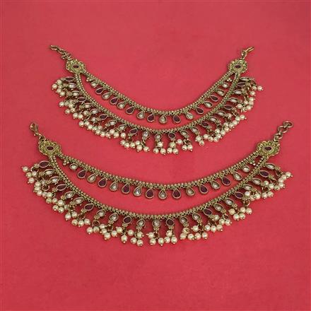 Antique Moti Ear Chain With Mehndi Plating