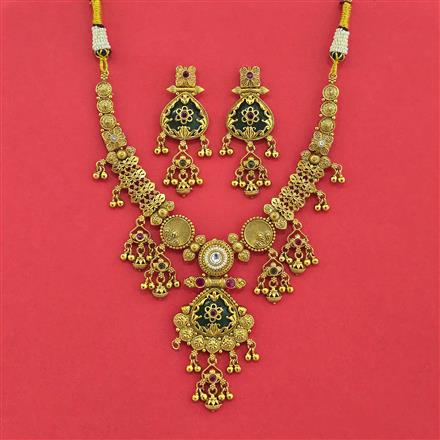 Antique Moti Necklace Set With Matte Gold Plating